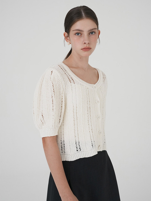 Puff Sleeve Short-Sleeved Cardigan NEK4MDC13