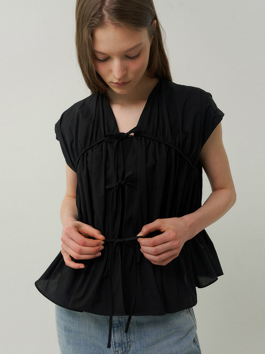 cotton shirring blouse (black)