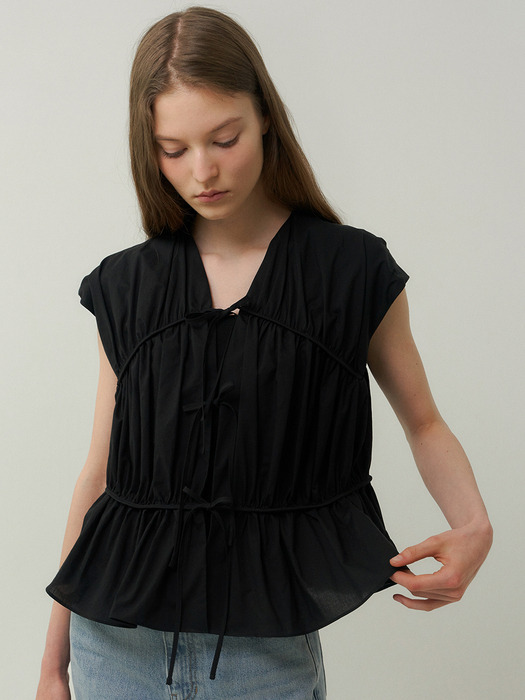 cotton shirring blouse (black)