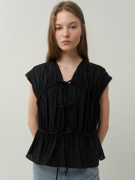 cotton shirring blouse (black)