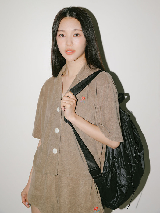 [SET] Heart Terry Open Shirts + Shorts (Brown)