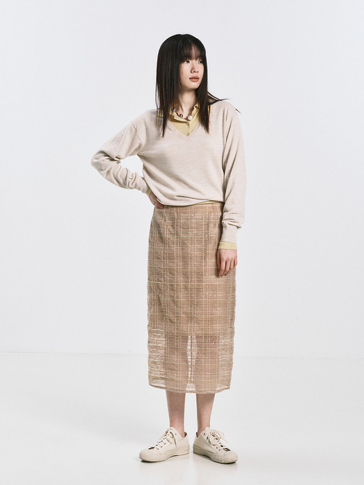 WOOL V-NECK KNIT TOP_PALE BEIGE