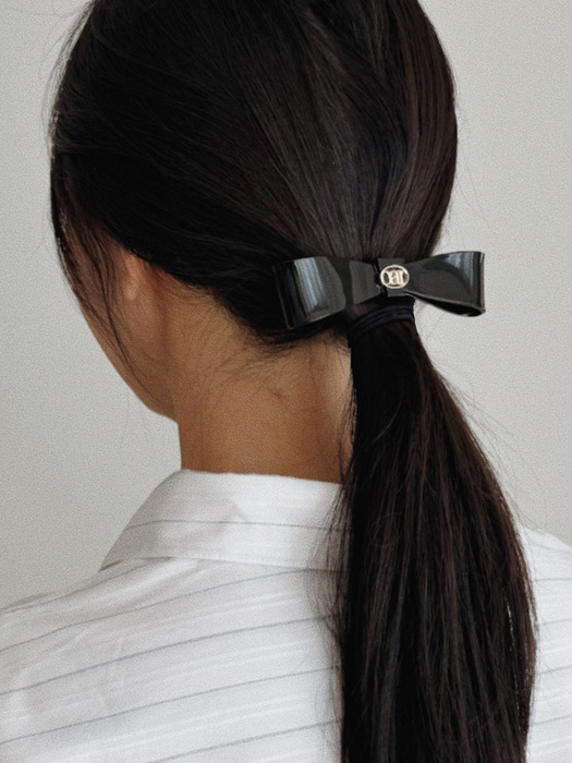 Classic Marble RIbbon Hair Barrette [Black]