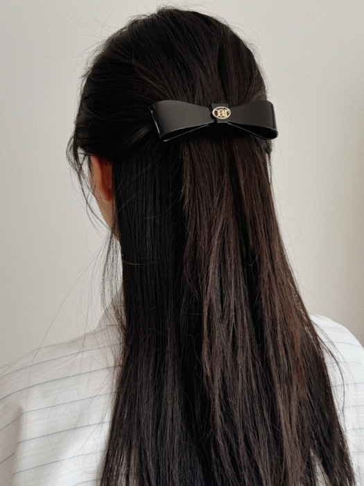 Classic Marble RIbbon Hair Barrette [Black]