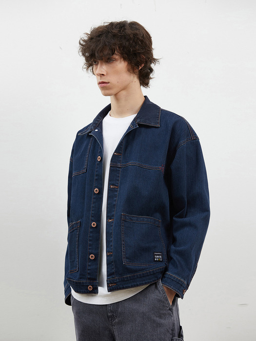 DENIM PATCH WORK JACKET DARK BLUE