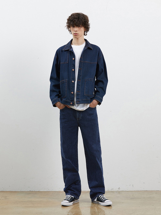 DENIM PATCH WORK JACKET DARK BLUE