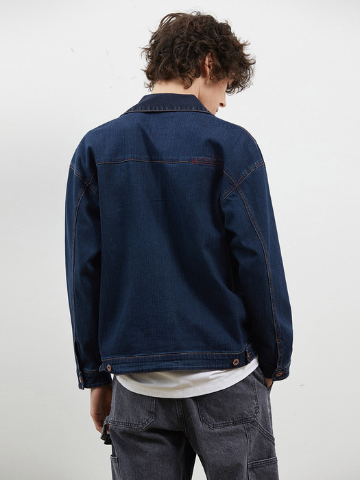 DENIM PATCH WORK JACKET DARK BLUE