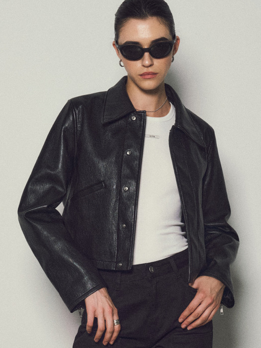 Minimal Crop Leather Jacket_CTO122(Black)