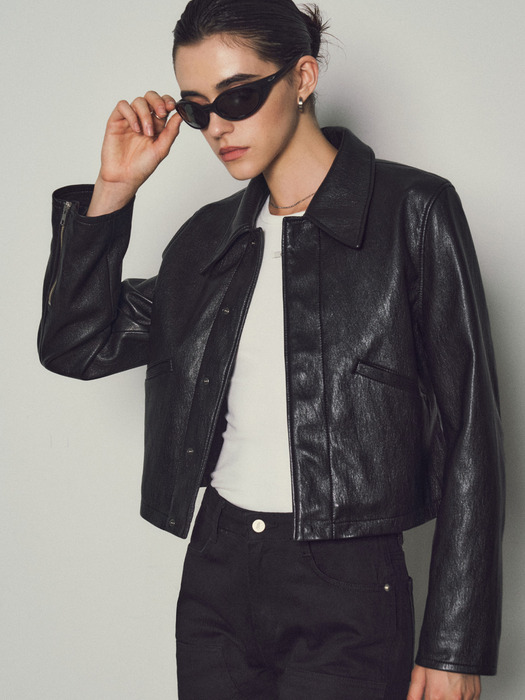 Minimal Crop Leather Jacket_CTO122(Black)