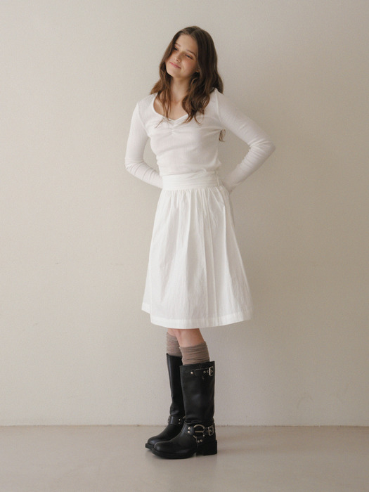 Ribbon Shirring Long Sleeve T-shirt_4 Colors