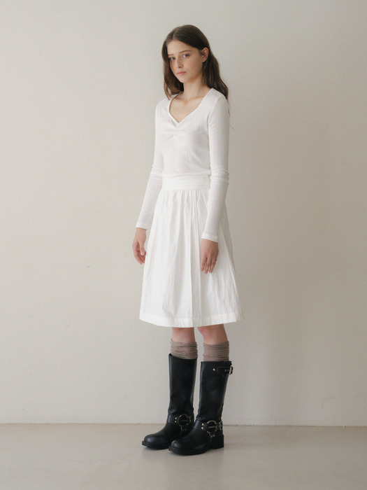 Ribbon Shirring Long Sleeve T-shirt_4 Colors
