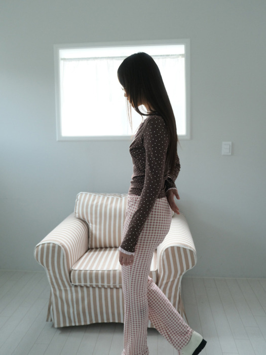 샤키리]TART GINGHAM BOOTCUT PANTS _VINTAGE ROSE