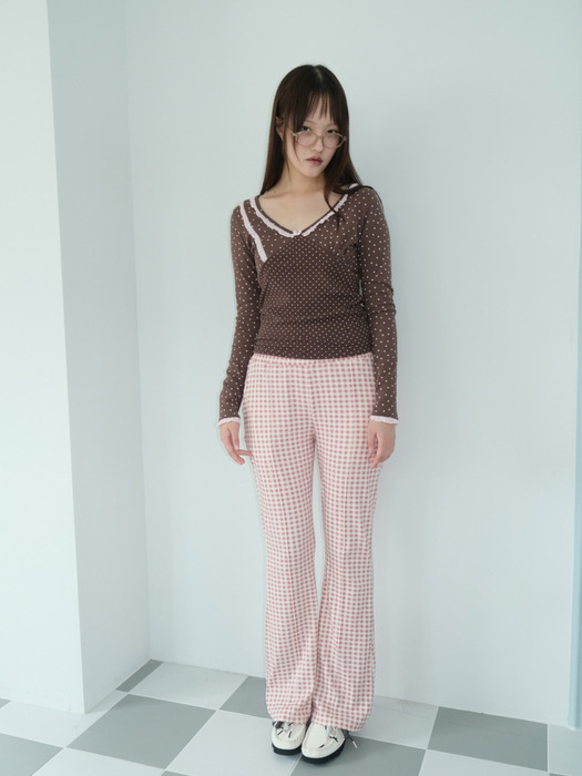 【SHAKIRI】TART GINGHAM BOOTCUT PANTS 샤키리]TART GINGHAM BOOTCUT PANTS _VINTAGE ROSE