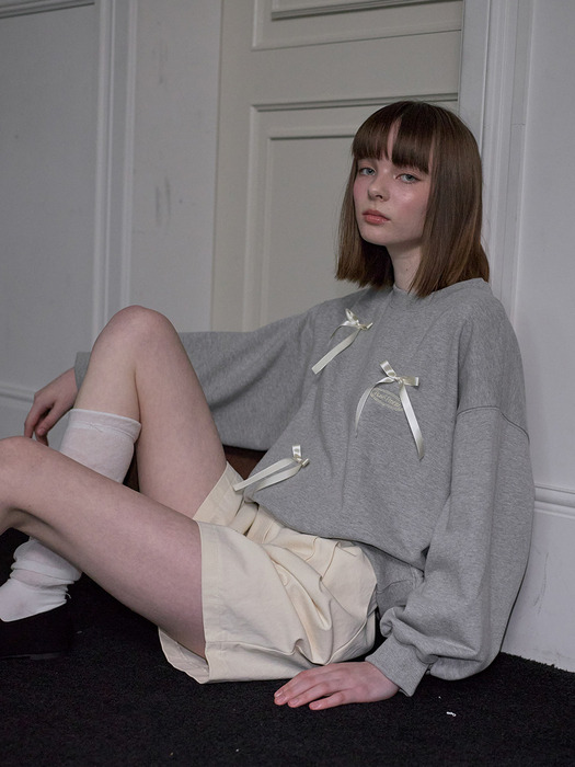 Satin Ribbon Sweatshirt [Gray]