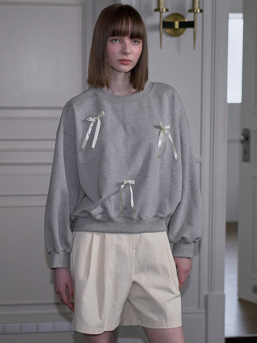 Satin Ribbon Sweatshirt [Gray]