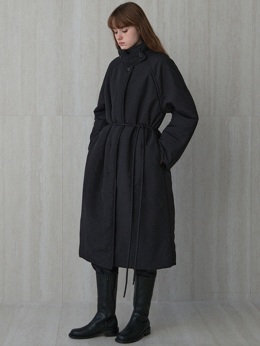 padded balmacaan coat (black)