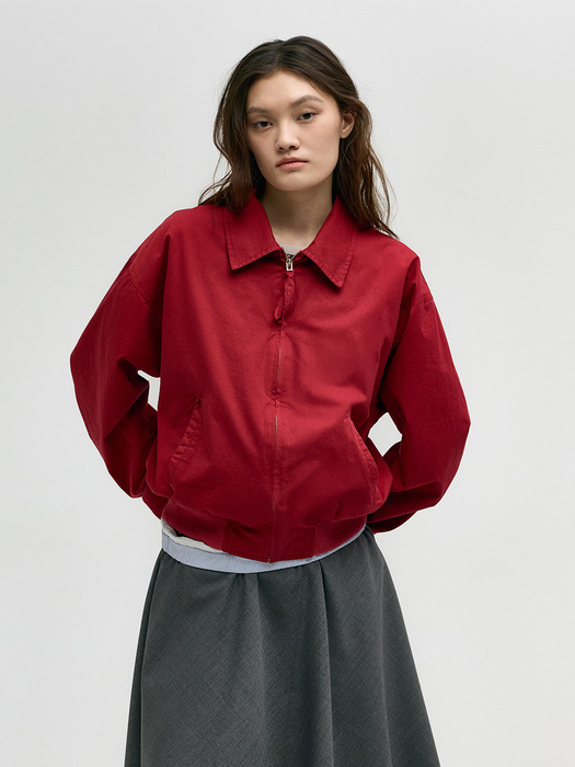 WASHED COTTON BOMBER JACKET_red - Image 3