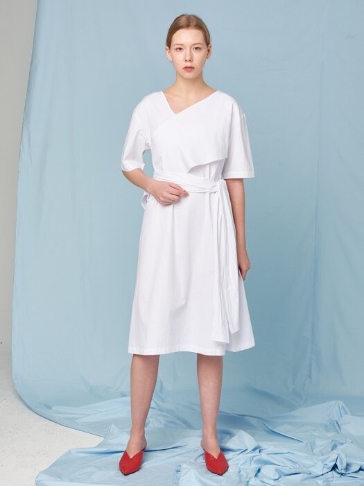 BELTED COTTON DRESS WHITE