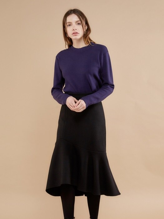 MERMAID UNBALLANCED SKIRT_BLACK WOOL