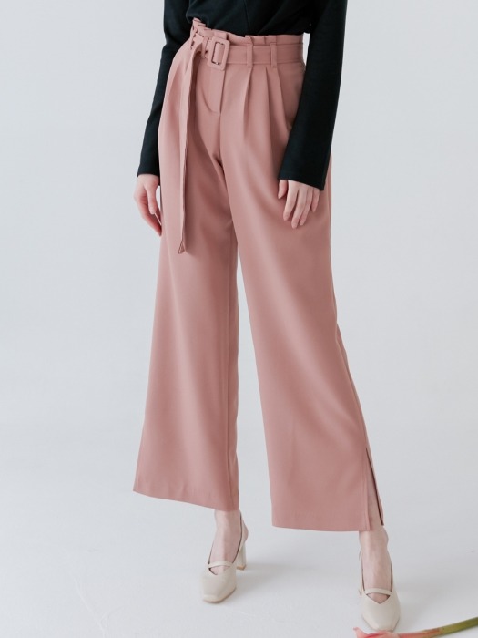 comos127 waist tucked wide slacks (pink)