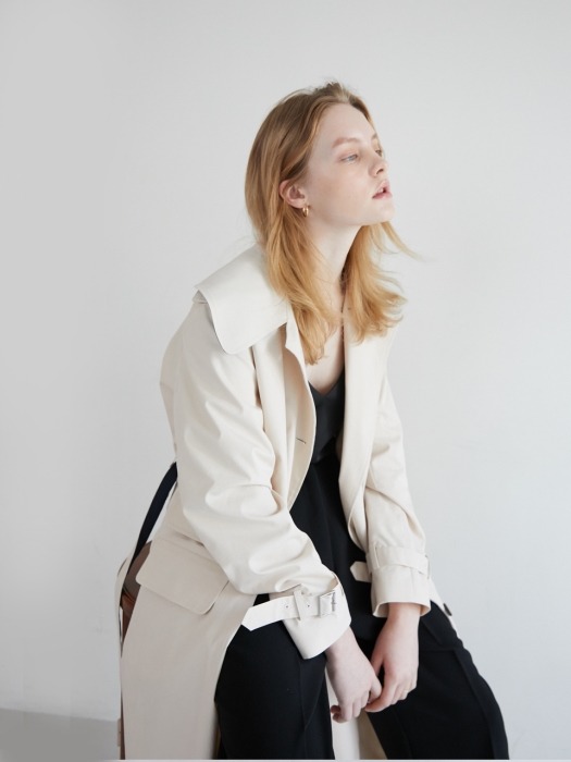 19 SPRING_Light Beige Wide Collar Trench Coat 