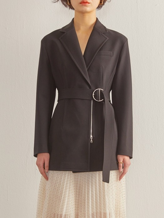 Hourglass Silhouette Jacket with Belt Black