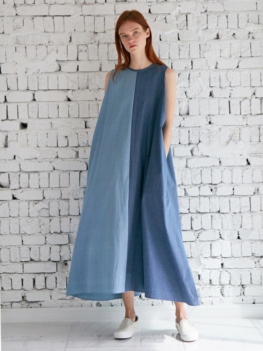 SUNNY FULL DRESS INDIGO DYED MICRO CHECK MIX