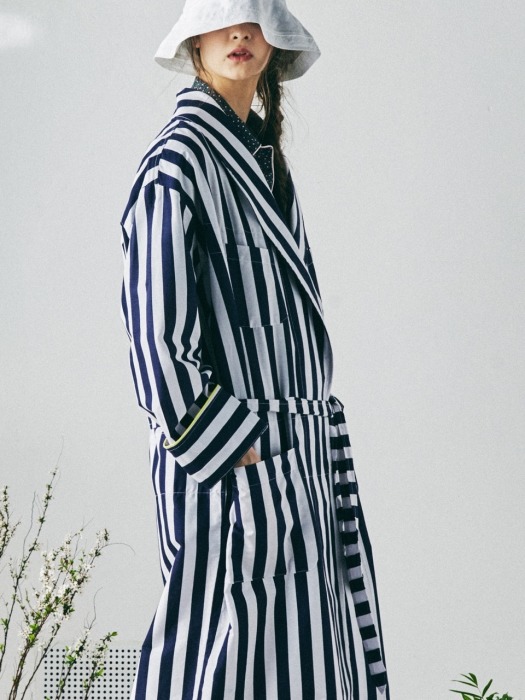 [W] Buffalo Robe Coat Lollipop Stripe Navy