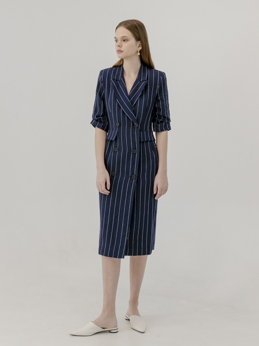 Half sleeve stripe jacket dress [m.bl]