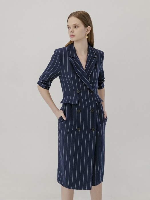 Half sleeve stripe jacket dress [m.bl]