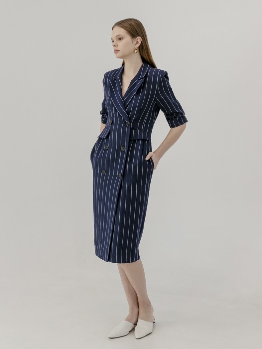 Half sleeve stripe jacket dress [m.bl]