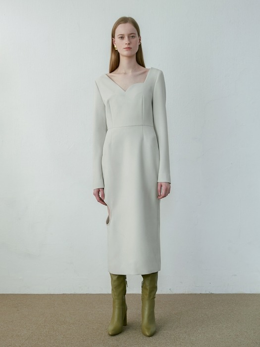 Unbalance Long Sleeve Dress(Linght Grey)