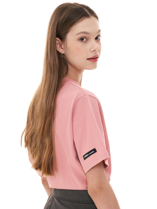 (CTC1) 웨이브 아이콘 자수 티셔츠 핑크