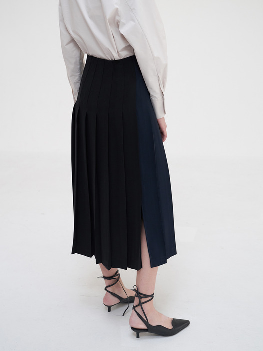 TTS PLEATED TWO-TONE SKIRT 2COLOR