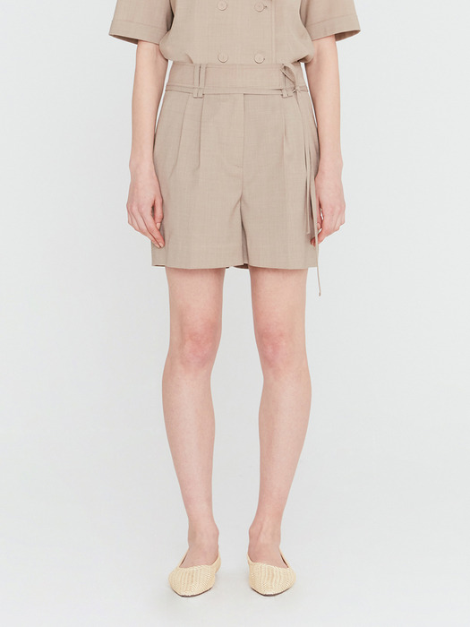  20SS TAILORED SHORTS WITH BELT DETAIL - GREIGE