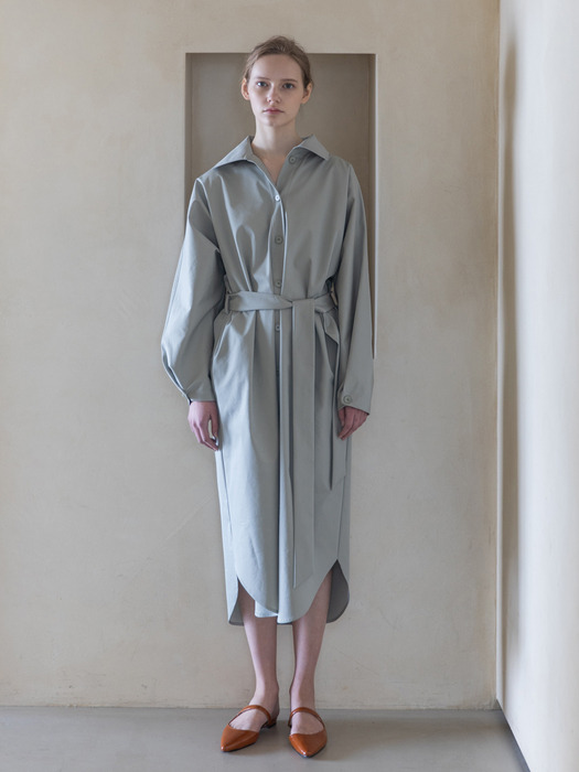 Trench Belted Shirts Long Dress_Pale Mint