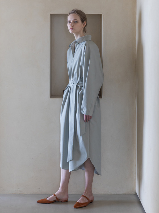 Trench Belted Shirts Long Dress_Pale Mint