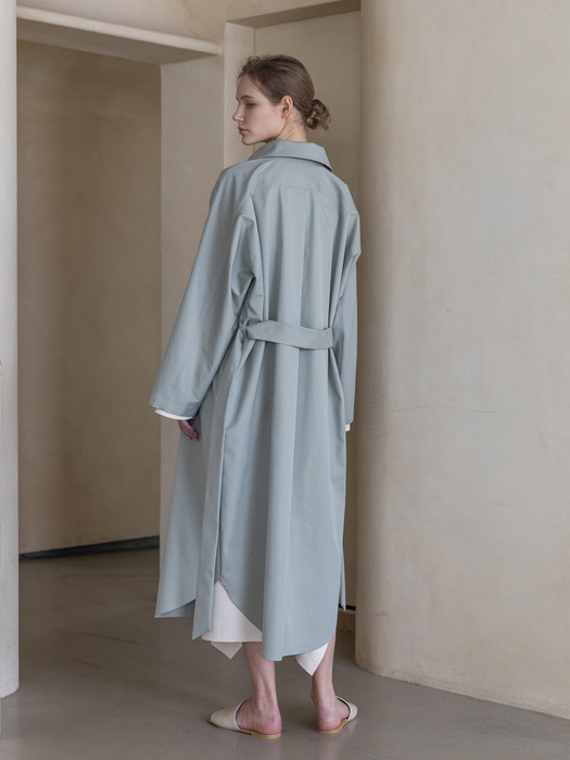 Trench Belted Shirts Long Dress_Pale Mint
