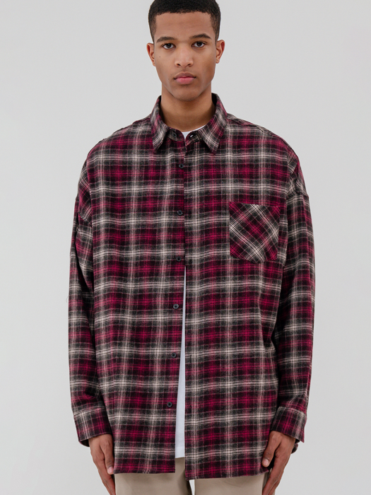 Overfit much line check shirt_pink