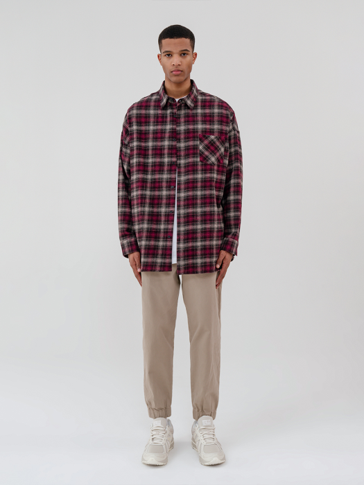 Overfit much line check shirt_pink