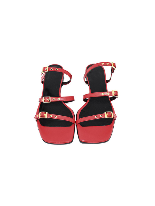 Wide Square Strap Line Buckle Sandal Red