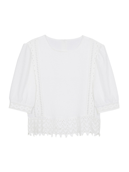 Short Sleeve Lace Blouse in Ivory_VW0MB1400