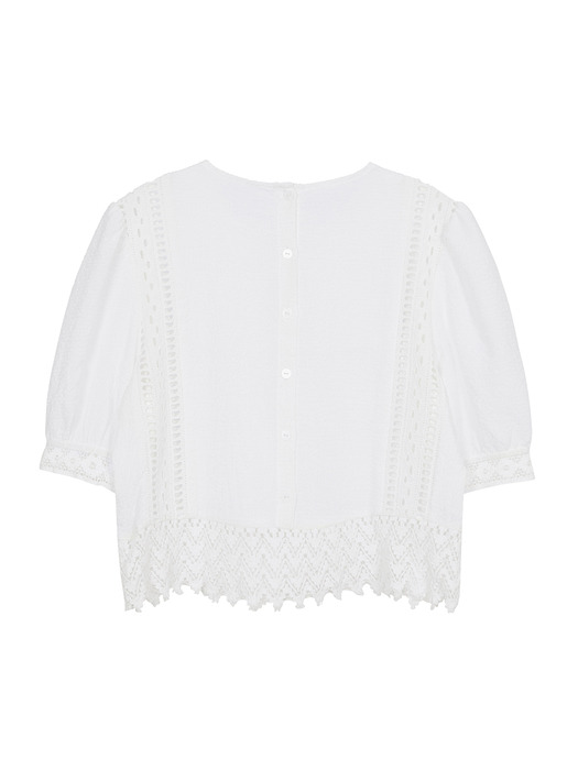 Short Sleeve Lace Blouse in Ivory_VW0MB1400