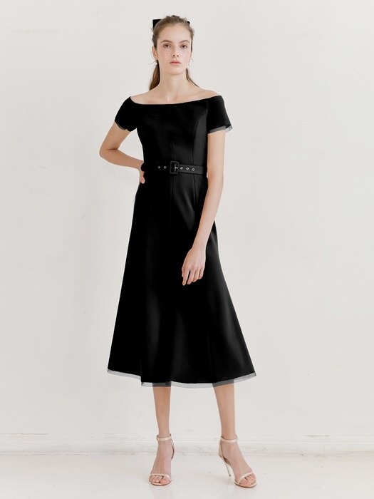 [미전시]BRIANA Off shoulder short-sleeve formal dress (Black)