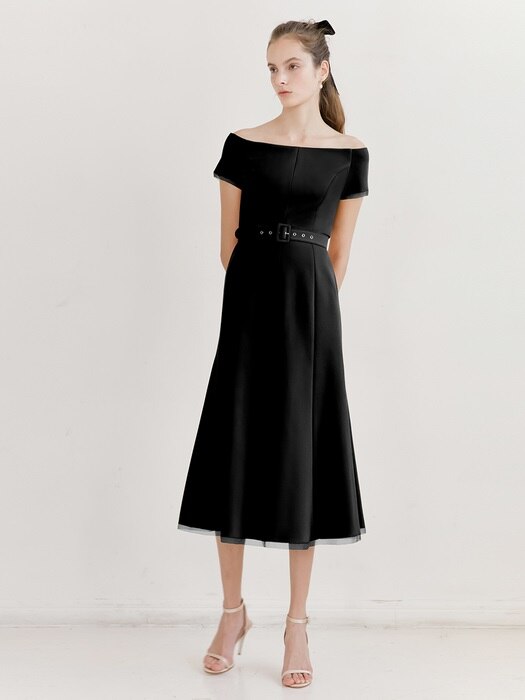 [미전시]BRIANA Off shoulder short-sleeve formal dress (Black)