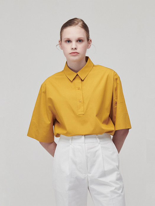 Waved half-open shirt_Mustard