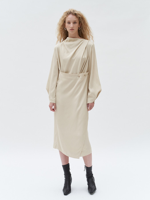 TTF BUTTON DRAPE DRESS CREAM