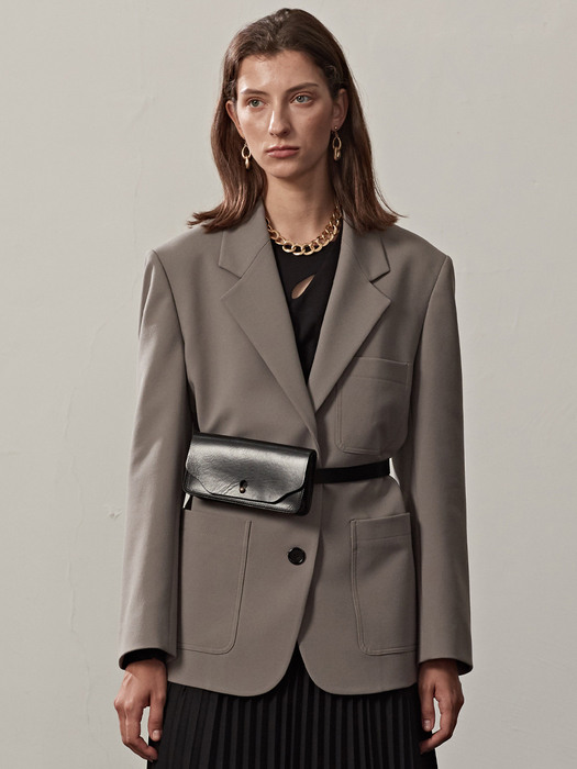 OUT POCKET BELTED SINGLE JACKET(L.KHAKI)