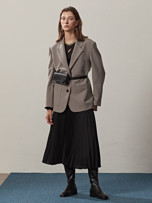 OUT POCKET BELTED SINGLE JACKET(L.KHAKI)