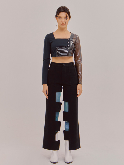 SLIT SIGNATURE WIDE PANTS BLACK